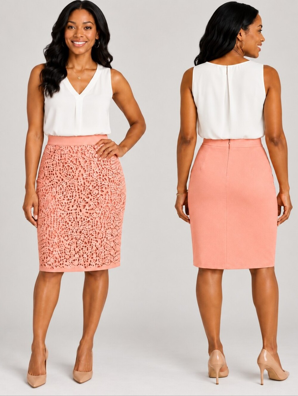 Cato Blush Pink Laser Cut Floral Pencil Skirt Size 8 Lined A67
